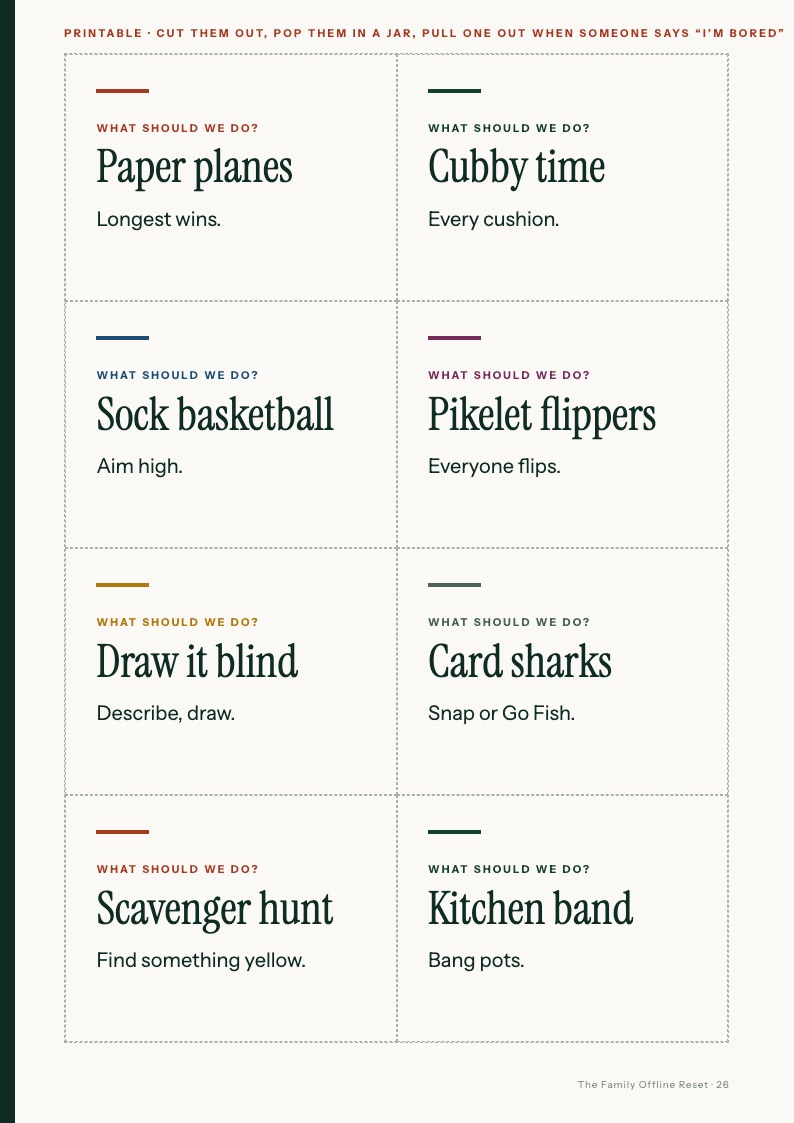 Activity cards to cut out