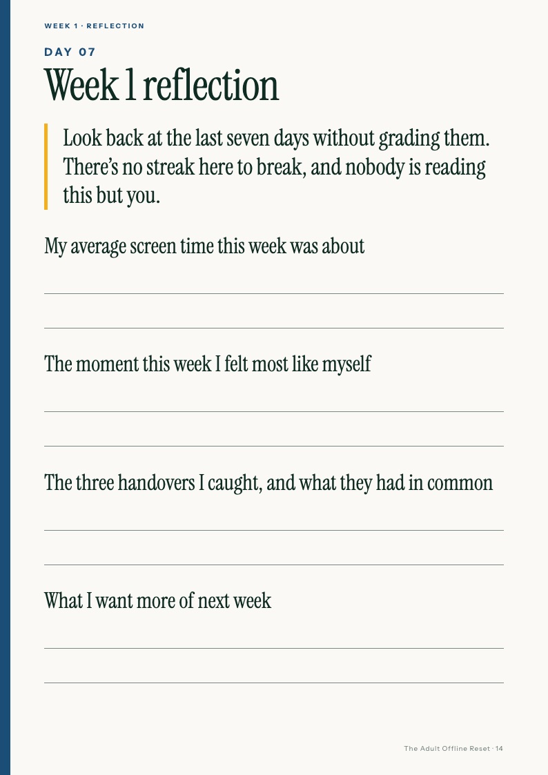 A weekly reflection page