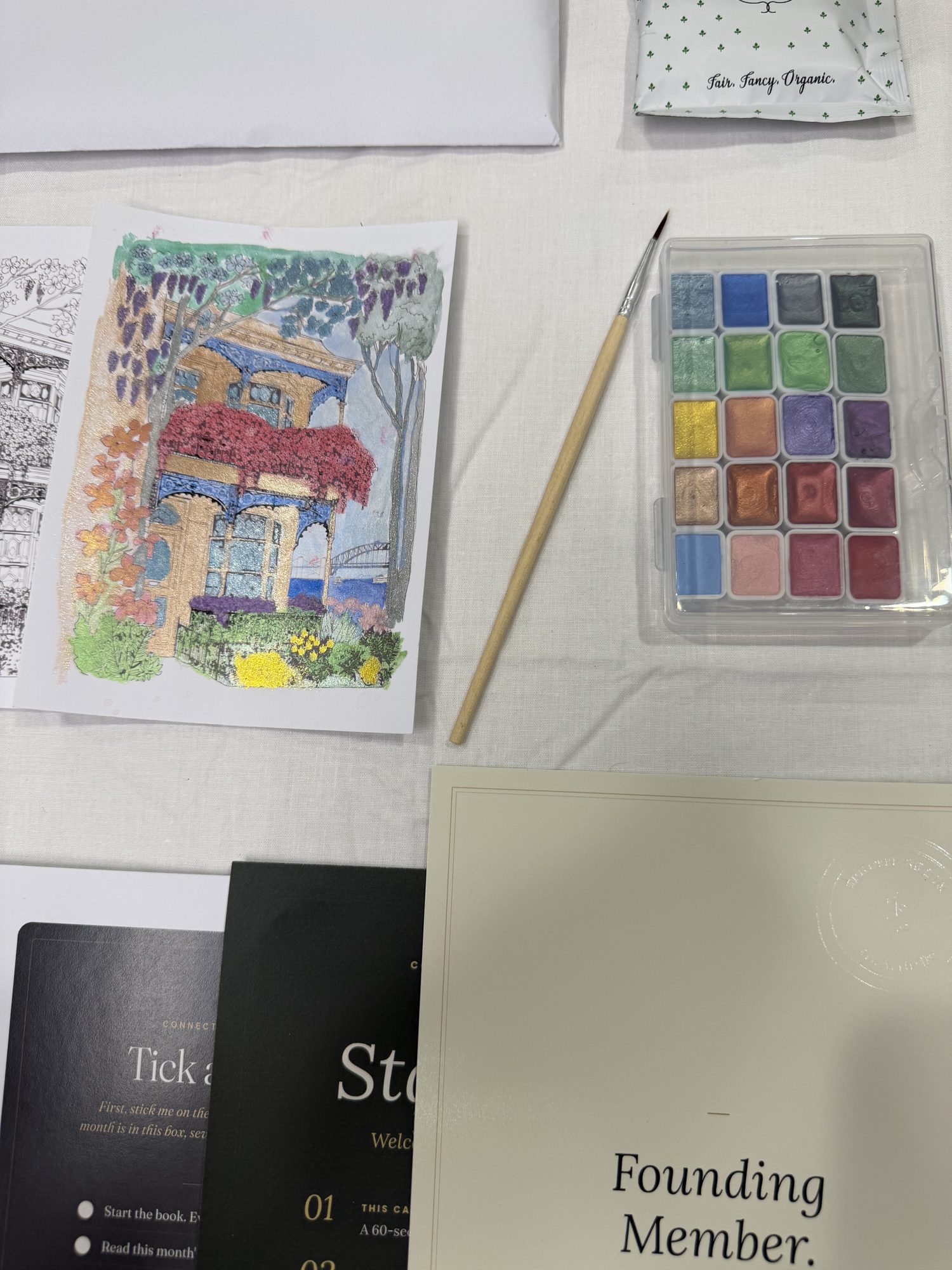 A watercolour card, painted by hand